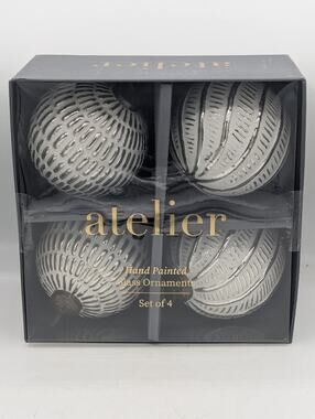 Set Of 4 Atelier Hand Painted Glass Christmas Ornaments 12296 New Free Shipping